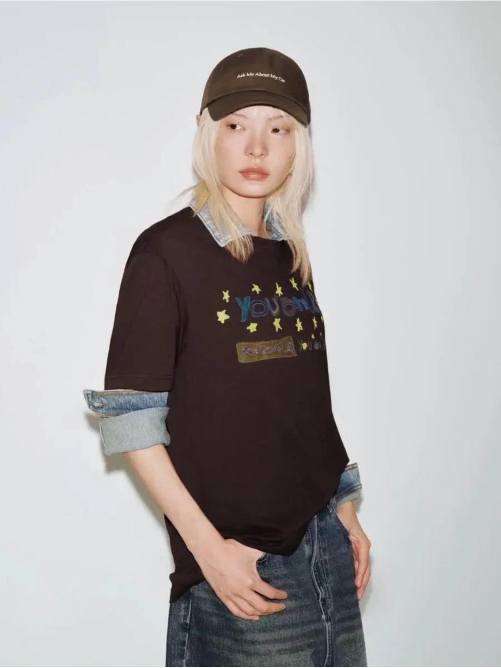 Ask Me About My Cat Embroidered Baseball Hat - Brown urban revivo
